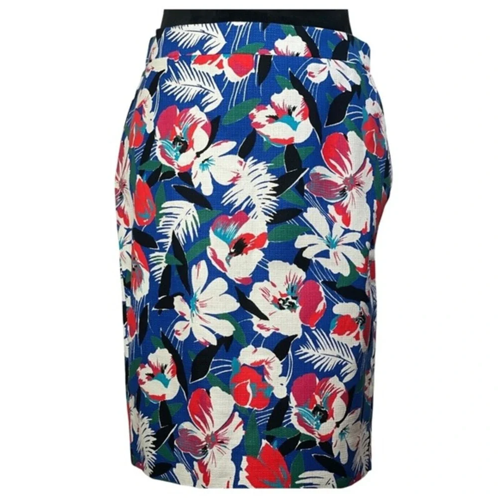 J. Crew Floral Pencil Skirt Blue Tropical Leaf Print coastal‎ office feminine